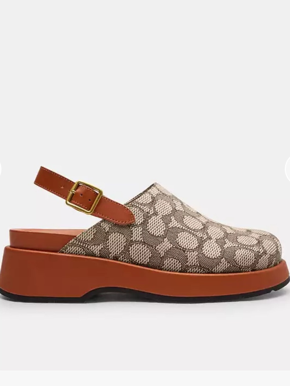 Coach Sculpted C Platform Clog in Tan and Signature Canvas.